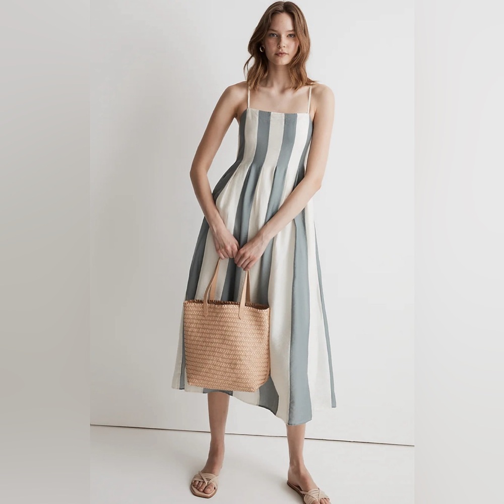 Madewell Tay Pleated Midi Dress in Stripe